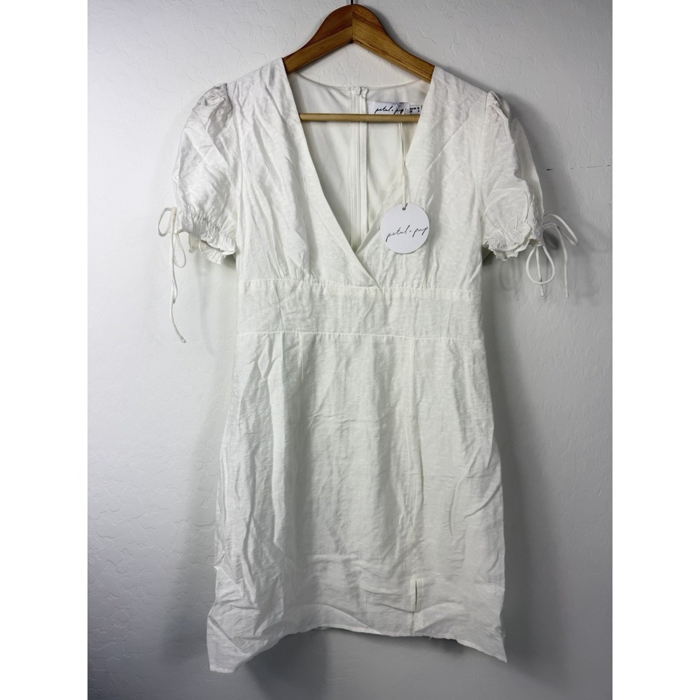 Petal & Pup White Puff Sleeve Mini Dress Women's US 6 Cottage core Jacquard - Picture 6 of 10